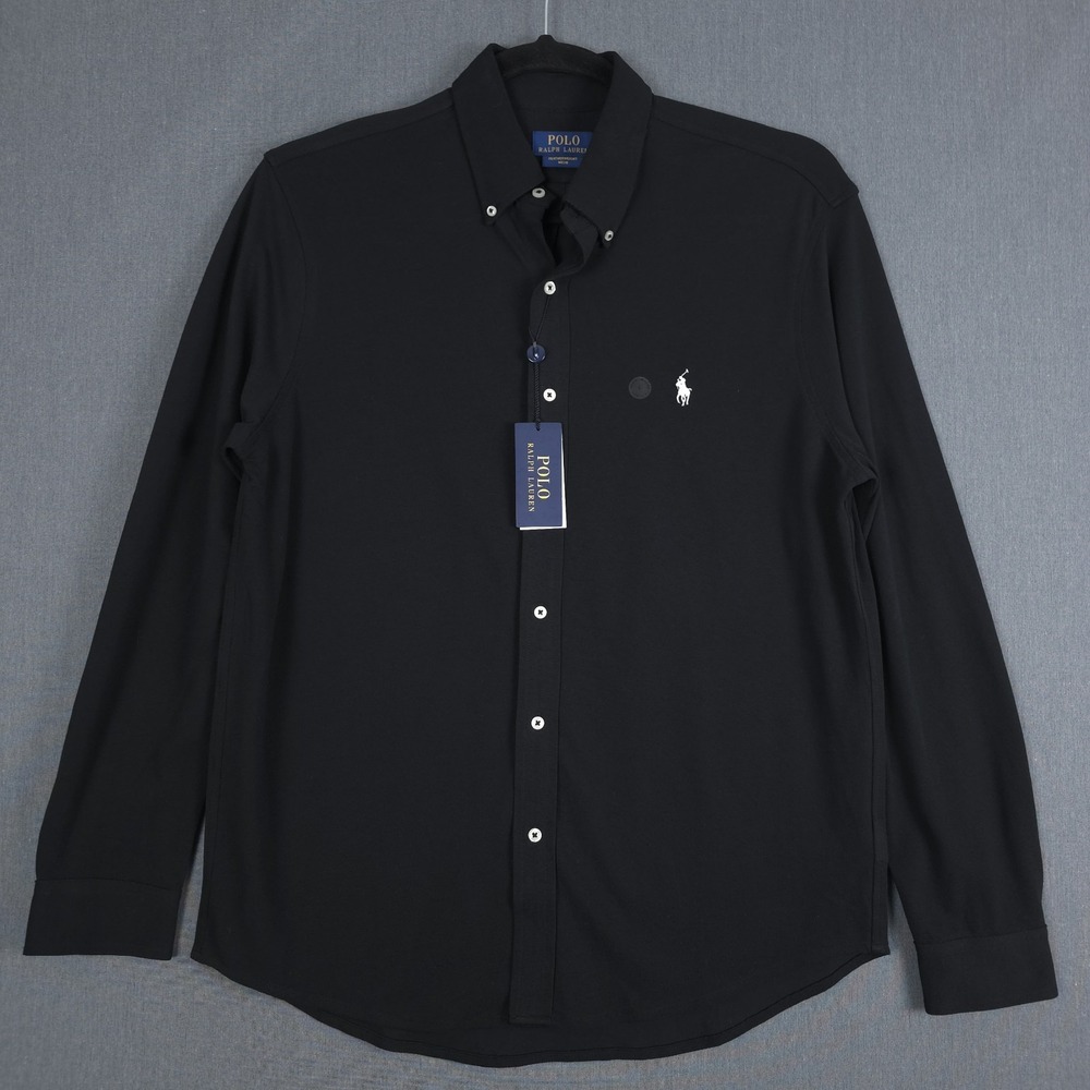 NWT Polo Ralph Lauren Featherweight Mesh Shirt Mens Large Black Long Sleeve